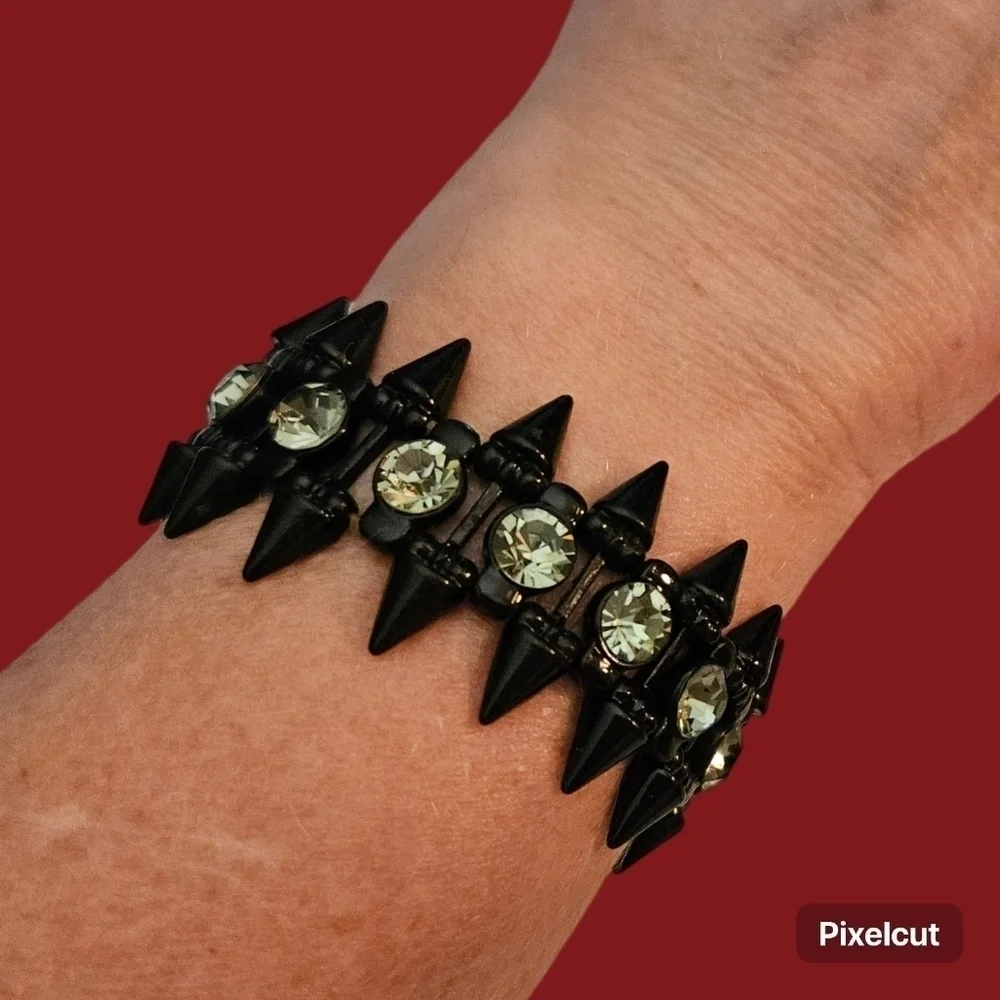 3/$30 Black Rhinestone Spike Goth Grunge Warrior Castlecore Stretch Bracelet